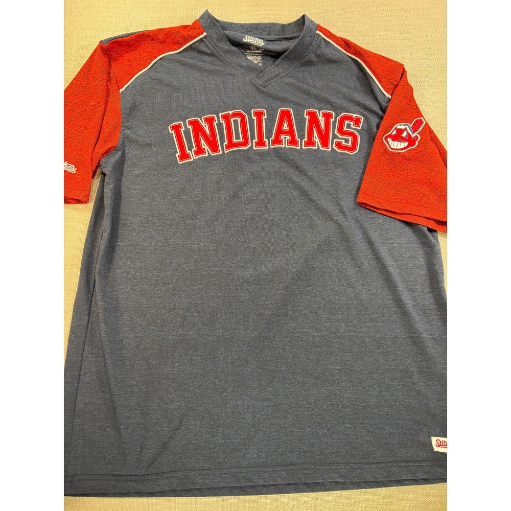 Stitches Retro Cleveland Indians MLB V Neck Jersey Shirt Size Large